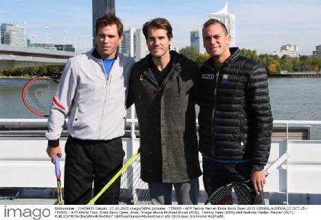 TENNIS - ATP Tennis Herren Erste Bank Open 2015 VIENNA,AUSTRIA,17.OCT.15 - TENNIS - ATP World Tour, Erste Bank Open, draw. Image shows Michael Bryan (AUS), Tommy Haas (GER) and Andreas Haider-Maurer (AUT). GEPAxpictures xMarioxKneisl