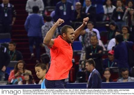 Oct. 17, 2015 - Shanghai, People s Republic of China - RAFAEL NADAL ofJO WILFRIED TSONGA celebrating after win the match against RAFAEL NADAL of Spain, during the semi - finals of the Shanghai Rolex Masters Tennis Tournament, Tsonga defeated Nadal 2 - 1. Spain during the match against JO WILFRIED TSONGA of France, during the semi - finals of the Shanghai Rolex Masters Tennis Tournament. Tennis 2015 - Shanghai Masters  - ZUMAm119