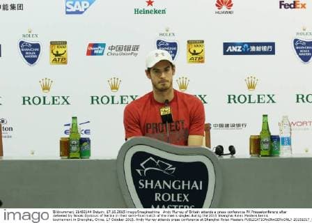 Andy Murray of Britain attends a press conference PK Pressekonferenz after defeated by Novak Djokovic of Serbia in their semi-final match of the men s singles during the 2015 Shanghai Rolex Masters tennis tournament in Shanghai, China, 17 October 2015. Andy Murray attends press conference at Shanghai Rolex Masters  20151017_50011