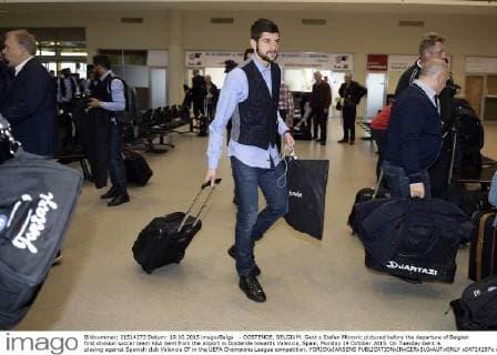 - OOSTENDE, BELGIUM: Gent s Stefan Mitrovic pictured before the departure of Belgian first division soccer team KAA Gent from the airport in Oostende towards Valencia, Spain, Monday 19 October 2015. On Tuesday Gent is playing against Spanish club Valencia CF in the UEFA Champions League competition. YORICKxJANSENS  x04724197x