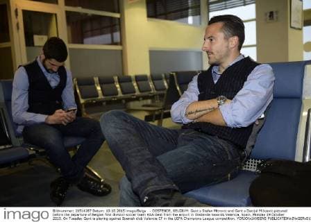 - OOSTENDE, BELGIUM: Gent s Stefan Mitrovic and Gent s Danijel Milicevic pictured before the departure of Belgian first division soccer team KAA Gent from the airport in Oostende towards Valencia, Spain, Monday 19 October 2015. On Tuesday Gent is playing against Spanish club Valencia CF in the UEFA Champions League competition. YORICKxJANSENS  x04724207x