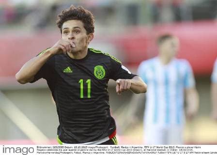 Football, Mexico v Argentina. FIFA U-17 World Cup 2015. Mexico s player Kevin Magana celebrates his goal against Argentina during the FIFA U-17 World Cup 2015 Group C, at Nacional stadium in Chillan 18 10 2015. MarceloxHernandez Photosport. Futbol, Mexico v Argentina. 