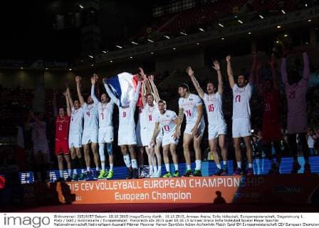 18.10.2015, Armeec Arena, Sofia Volleyball, Europameisterschaft, Siegerehrung 1. Platz Gold Goldmedaille Europameister: Frankreich