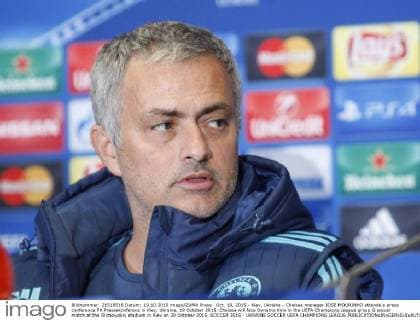 Oct. 19, 2015 - Kiev, Ukraine - Chelsea manager JOSE MOURINHO attends a press conference PK Pressekonferenz in Kiev, Ukraine, 19 October 2015. Chelsea will face Dynamo Kyiv in the UEFA Champions League group G soccer match at the Olimpiyskiy stadium in Kiev on 20 October 2015. SOCCER 2015 - UKRAINE SOCCER UEFA CHAMPIONS LEAGUE - ZUMAg194
