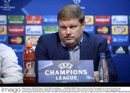 - VALENCIA, SPAIN: Gent s head coach Hein Vanhaezebrouck pictured during a press conference PK Pressekonferenz of Belgian first division soccer team KAA Gent in Valencia, Spain, Monday 19 October 2015. On Tuesday Gent is playing against Spanish club Valencia CF in the UEFA Champions League competition, in the group stage in the group H. YORICKxJANSENS  x04724423x