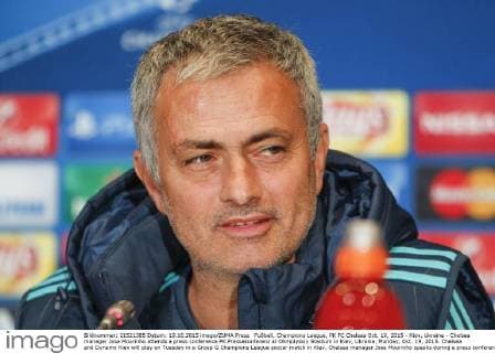 Fußball, Champions League, PK FC Chelsea Oct. 19, 2015 - Kiev, Ukraine - Chelsea manager Jose Mourinho attends a press conference PK Pressekonferenz at Olimpiyskiy Stadium in Kiev, Ukraine, Monday, Oct. 19, 2015. Chelsea and Dynamo Kiev will play on Tuesday in a Group G Champions League soccer match in Kiev. Chelsea manager Jose Mourinho speaks during a press conference  - ZUMAn230