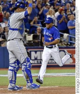 Oct. 19, 2015 - Toronto, CAN - Toronto Blue Jays left fielder Ben Revere scores on an RBI single hit by right fielder Jose Bautista during the eighth inning on Monday, Oct. 19, 2015, at Rogers Centre in Toronto. Kansas City Royals at Toronto Blue Jays - ZUMAm67_