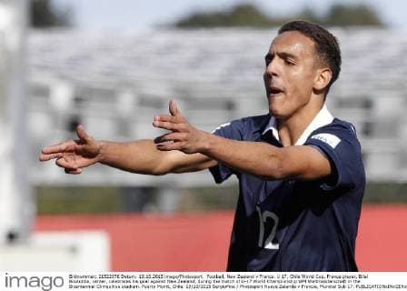 Football, New Zealand v France. U 17, Chile World Cup. France player, Bilal Boutobba, center, celebrates his goal against New Zealand, during the match of U-17 World Championship WM Weltmeisterschaft in the Bicentennial Chinquihue stadium. Puerto Montt, Chile. 19 10 2015 SergioPina Photosport Nueva Zelanda v Francia, Mundial Sub 17. 