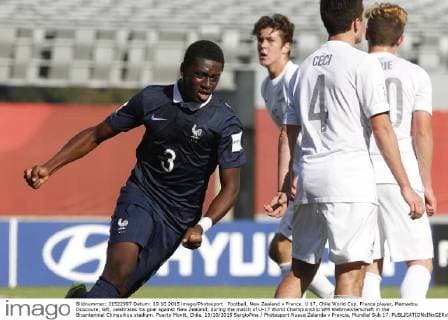 Football, New Zealand v France. U 17, Chile World Cup. France player, Mamadou Doucoure, left, celebrates his goal against New Zealand, during the match of U-17 World Championship WM Weltmeisterschaft in the Bicentennial Chinquihue stadium. Puerto Montt, Chile. 19 10 2015 SergioPina Photosport Nueva Zelanda v Francia, Mundial Sub 17. 