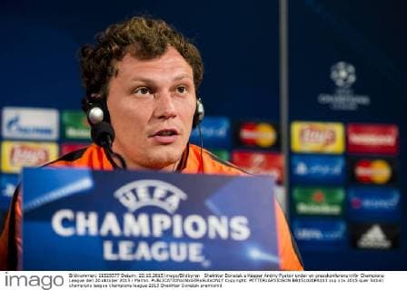 Shakhtar Donetsk s Keeper Andriy Pyatov under en presskonferens inför Champions League den 20 oktober 2015 i Malmö.  Copyright: PETTERxARVIDSON BB151020PA103