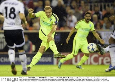 - VALENCIA, SPAIN: Gent s Laurent Depoitre pictured in action during a soccer game between Spanish club Valencia CF and Belgian team KAA Gent in Valencia, Spain, Tuesday 20 October 2015, game three in group H of the group stage of the UEFA Champions League tournament. YORICKxJANSENS  x04725009x
