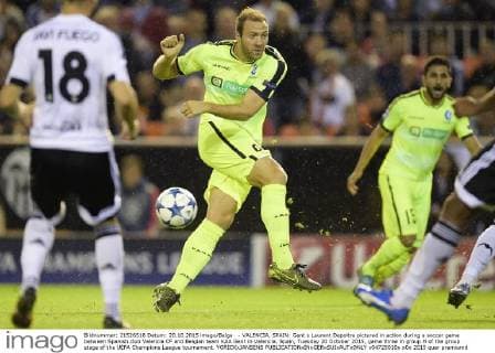 - VALENCIA, SPAIN: Gent s Laurent Depoitre pictured in action during a soccer game between Spanish club Valencia CF and Belgian team KAA Gent in Valencia, Spain, Tuesday 20 October 2015, game three in group H of the group stage of the UEFA Champions League tournament. YORICKxJANSENS  x04725010x