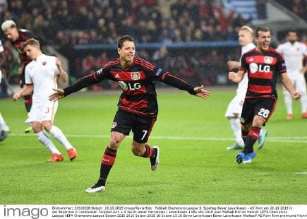 Fußball Champions League 3. Spieltag Bayer Leverkusen - AS Rom am 20.10.2015 in der BayArena in Leverkusen Torjubel zum 1:0 durch Javier Hernandez ( Leverkusen ) xRx
