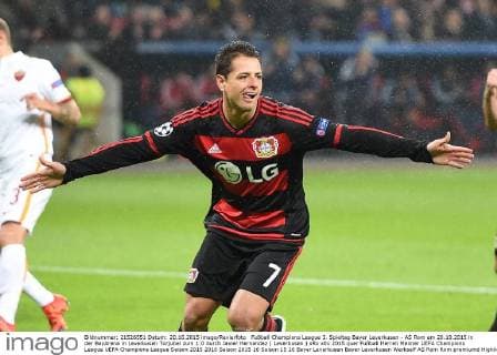 Fußball Champions League 3. Spieltag Bayer Leverkusen - AS Rom am 20.10.2015 in der BayArena in Leverkusen Torjubel zum 1:0 durch Javier Hernandez ( Leverkusen ) xRx