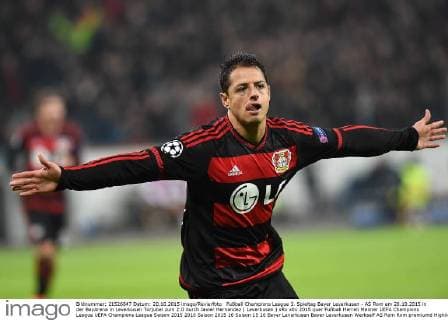 Fußball Champions League 3. Spieltag Bayer Leverkusen - AS Rom am 20.10.2015 in der BayArena in Leverkusen Torjubel zum 2:0 durch Javier Hernandez ( Leverkusen ) xRx