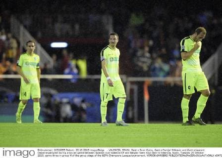 - VALENCIA, SPAIN: Gent s Sven Kums, Gent s Danijel Milicevic and Gent s Laurent Depoitre pictured during a soccer game between Spanish club Valencia CF and Belgian team KAA Gent in Valencia, Spain, Tuesday 20 October 2015, game three in group H of the group stage of the UEFA Champions League tournament. YORICKxJANSENS  x04725021x