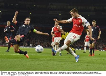 Football - 2015 2016 Champions League - Group F: Arsenal vs. Bayern Munich Nacho Monreal of Arsenal and Philipp Lahm of Bayern at The Emirates. COLORSPORT ANDREW COWIE 