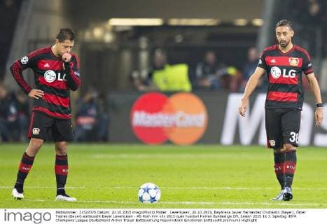 Leverkusen, 20.10.2015, BayArena Javier Hernandez Chicharito (Bayer), Ömer Toprak (Bayer) enttäuscht Bayer Leverkusen - AS Rom mm