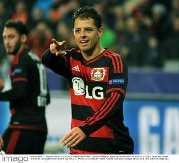 Championsleague: Bayer 04 Leverkusen - AS Rom 20.10.2015. Javier Hernandez Chicharito (LEV) jubelt nach seinem Tor zum 2:0. HM