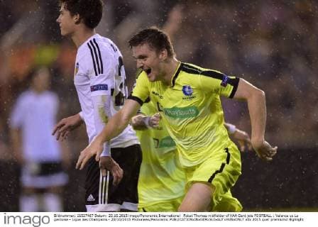Foket Thomas midfielder of KAA Gent joie FOOTBALL : Valence vs La gantoise - Ligue des Champions - 20 10 2015 Photonews Panoramic 