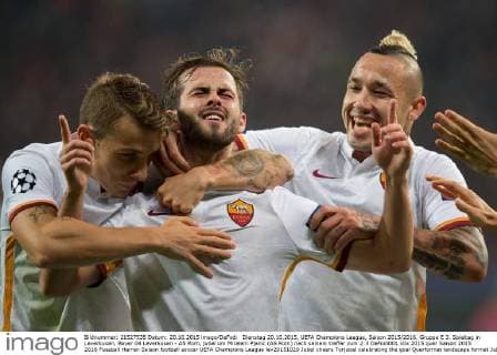 Dienstag 20.10.2015, UEFA Champions League, Saison 2015 2016, Gruppe E 3. Spieltag in Leverkusen, Bayer 04 Leverkusen - AS Rom, jubel um Miralem Pjanic (AS Rom) nach seinem treffer zum 2:3 DeFodi001