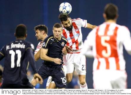 UEFA Champions League, Group F, Round 3, GNK Dinamo - FC Olympiakos 20.10.2015., Croatia, Zagreb - Maksimir Stadium - UEFA Champions League, Group F, Round 3, GNK Dinamo - FC Olympiakos. Armin Hodzic, Dimitris Siovas.  IgorxKralj PIXSELL