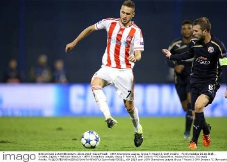UEFA Champions League, Group F, Round 3, GNK Dinamo - FC Olympiakos 20.10.2015., Croatia, Zagreb - Maksimir Stadium - UEFA Champions League, Group F, Round 3, GNK Dinamo - FC Olympiakos. Kostas Fortounis, Domagoj Antolic.  IgorxKralj PIXSELL