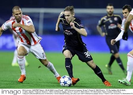 UEFA Champions League, Group F, Round 3, GNK Dinamo - FC Olympiakos 20.10.2015., Croatia, Zagreb - Maksimir Stadium - UEFA Champions League, Group F, Round 3, GNK Dinamo - FC Olympiakos. Pajtim Kasami, Marko Rog.  GoranxStanzl PIXSELL