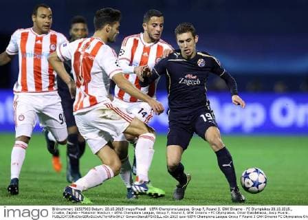 UEFA Champions League, Group F, Round 3, GNK Dinamo - FC Olympiakos 20.10.2015., Croatia, Zagreb - Maksimir Stadium - UEFA Champions League, Group F, Round 3, GNK Dinamo - FC Olympiakos. Omar Elabdellaoui, Josip Pivaric.  GoranxStanzl PIXSELL