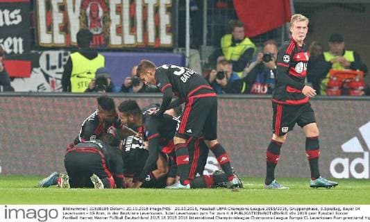 20.10.2015, Fussball UEFA Champions League 2015 2016, Gruppenphase, 3.Spieltag, Bayer 04 Leverkusen - AS Rom, in der BayArena Leverkusen. Jubel Leverkusen zum Tor zum 4:4 