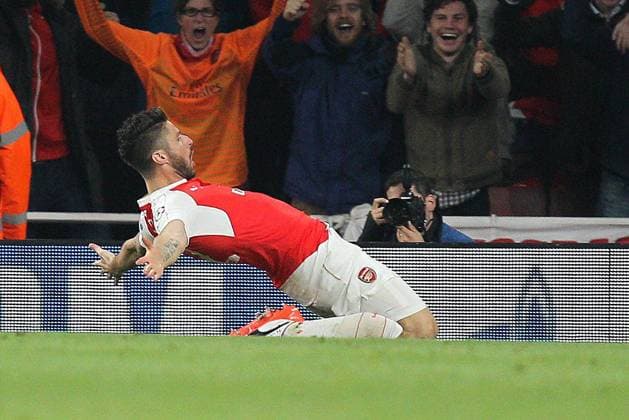 London Torjubel von Oliver Giroud 12 (FC Arsenal London), FC Arsenal London vs. FC Bayern Muenchen, Fussball, Champoins League, 20.10.2015 , Copyright: Kolbert Eibner-Pressefoto EP_CKT