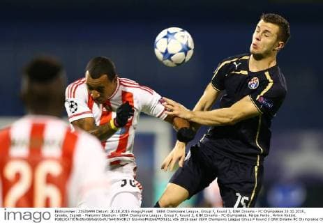UEFA Champions League, Group F, Round 3, GNK Dinamo - FC Olympiakos 20.10.2015., Croatia, Zagreb - Maksimir Stadium - UEFA Champions League, Group F, Round 3, GNK Dinamo - FC Olympiakos. Felipe Pardo , Armin Hodzic.  SlavkoxMidzor PIXSELL