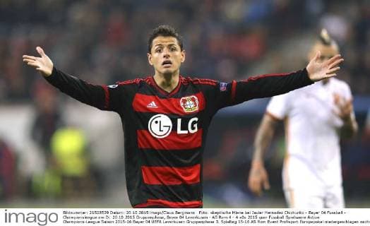 Foto: skeptische Miene bei Javier Hernadez Chichurito - Bayer 04 Fussball - Championsleague am Di. 20.10.2015 Gruppenphase, Bayer 04 Leverkusen - AS Rom 4 - 4