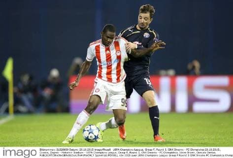 UEFA Champions League, Group F, Round 3, GNK Dinamo - FC Olympiakos 20.10.2015., Croatia, Zagreb - Maksimir Stadium - UEFA Champions League, Group F, Round 3, GNK Dinamo - FC Olympiakos. Ideye Brown, Goncalo Santos.  IgorxKralj PIXSELL