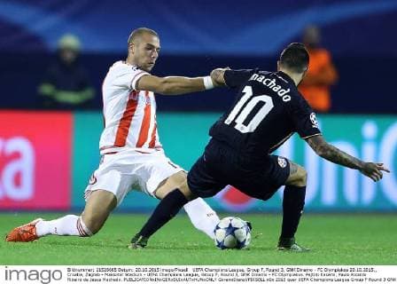UEFA Champions League, Group F, Round 3, GNK Dinamo - FC Olympiakos 20.10.2015., Croatia, Zagreb - Maksimir Stadium - UEFA Champions League, Group F, Round 3, GNK Dinamo - FC Olympiakos. Pajtim Kasami, Paulo Ricardo Ribeiro de Jesus Machado.  GoranxStanzl PIXSELL