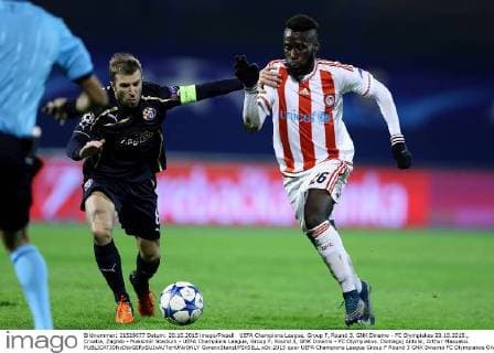 UEFA Champions League, Group F, Round 3, GNK Dinamo - FC Olympiakos 20.10.2015., Croatia, Zagreb - Maksimir Stadium - UEFA Champions League, Group F, Round 3, GNK Dinamo - FC Olympiakos. Domagoj Antolic, Arthur Masuaku.  GoranxStanzl PIXSELL