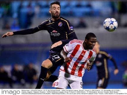 UEFA Champions League, Group F, Round 3, GNK Dinamo - FC Olympiakos 20.10.2015., Croatia, Zagreb - Maksimir Stadium - UEFA Champions League, Group F, Round 3, GNK Dinamo - FC Olympiakos. Jerremy Taravel, Ideye Brown.  MarkoxPrpic PIXSELL