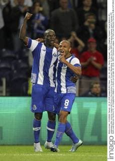 Oct. 20, 2015 - Porto, Portugal - Porto s Algerian forward Yacine Brahimi (R) celebrates after scoring a goal with Porto s Cameroonian forward Vincent Aboubakar (L) during the UEFA Champions League match between FC Porto and Maccabi Tel-Aviv FC, at DragÃƒÂ£o Stadium in Porto on October 20, 2015. UEFA Champions League: FC Porto and Maccabi Tel-Aviv  - ZUMAn230