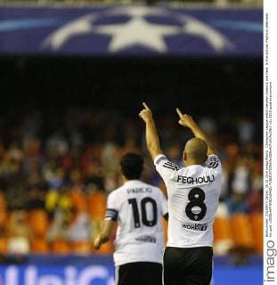 Champions League match between Valencia and Gent. In this picture, Feghouli celebrates his goal. xJOSExANTONIOxSANZx 