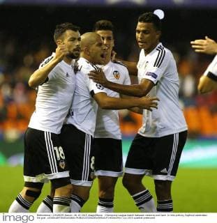 Champions League match between Valencia and Gent. In this picture, Feghouli celebrates his goal. xJOSExANTONIOxSANZx 
