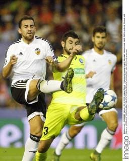 Champions League match between Valencia and Gent. In this picture, Alcacer and Mitrovic. xJOSExANTONIOxSANZx 