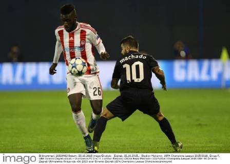 Zagreb, 20.10.2015. - Stadion Maksimir, UEFA Champions League 2015 2016, Group F, GNK Dinamo Zagreb (blue) - Olympiacos FC (rw) 0:1 Arthur Masuaku (26)vs Paulo Machado (10)