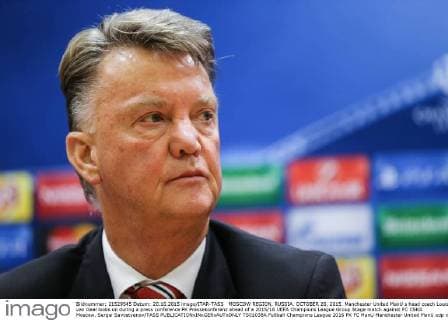 MOSCOW REGION, RUSSIA. OCTOBER 20, 2015. Manchester United ManU s head coach Louis van Gaal looks on during a press conference PK Pressekonferenz ahead of a 2015 16 UEFA Champions League Group Stage match against FC CSKA Moscow. Sergei Savostyanov TASS  TS01038A