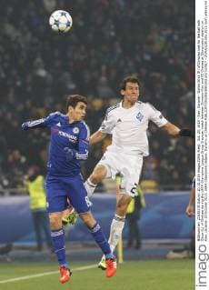 Oct. 20, 2015 - Kiev, Ukraine - Danilo Silva (R) of Dynamo vies for the ball with Oscar (L) of Chelsea during the UEFA Champions League Group G soccer match between Dynamo Kiev and FC Chelsea at Olimpiyskiy stadium in Kiev, Ukraine, 20 October 2015. UEFA Champions League: Dynamo vs Chelsea  - ZUMAn230