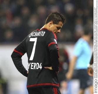 Foto: Verlierer oder Sieger ? skeptische Miene kurz vor Schluss bei Javier Hernandez - Bayer 04 Fussball - Championsleague am Di. 20.10.2015 Gruppenphase, Bayer 04 Leverkusen - AS Rom 4 - 4