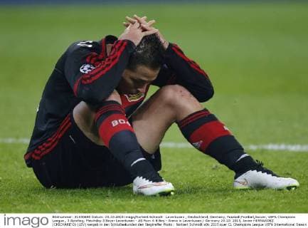 Leverkusen , Deutschland, Germany, Fussball,Football,Soccer, UEFA Champions League , 3.Spieltag, Matchday 3 Bayer Leverkusen - AS Rom 4:4 Bay - Arena in Leverkusen Germany 20.10. 2015, Javier HERNANDEZ (CHICHARITO) (LEV) vergab in den Schlußsekunden den Siegtreffer Photo : Norbert Schmidt