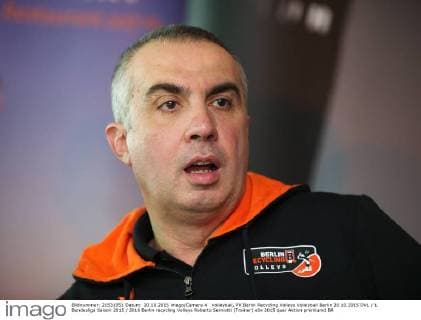 Volleyball, PK Berlin Recycling Volleys Volleyball Berlin 20.10.2015 DVL 1. Bundesliga Saison 2015 2016 Berlin recycling Volleys Roberto Serniotti (Trainer)