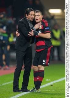 Dienstag 20.10.2015, UEFA Champions League, Saison 2015 2016, Gruppe E 3. Spieltag in Leverkusen, Bayer 04 Leverkusen - AS Rom, 4:4, Trainer Roger SCHMIDT (Leverkusen) und Kyriakos Papadopoulos (Leverkusen) DeFodi001
