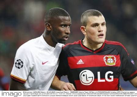 RUEDIGER Antonio Team AS Rom mit PAPADOPOULOS Kyriakos UEFA Champions League Gruppe E Spiel Bayer 04 Leverkusen-AS Rom 4 : 4 am 20. Oktober 2015 in Leverkusen 