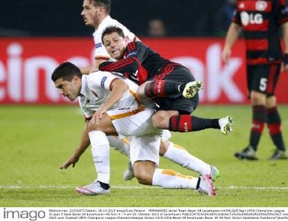 HERNANDEZ Javier Team Bayer 04 Leverkusen mit FALQUE Iago UEFA Champions League Gruppe E Spiel Bayer 04 Leverkusen-AS Rom 4 : 4 am 20. Oktober 2015 in Leverkusen 
